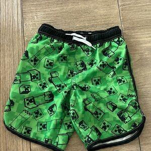 Green Minecraft Boys Swim Shorts Small